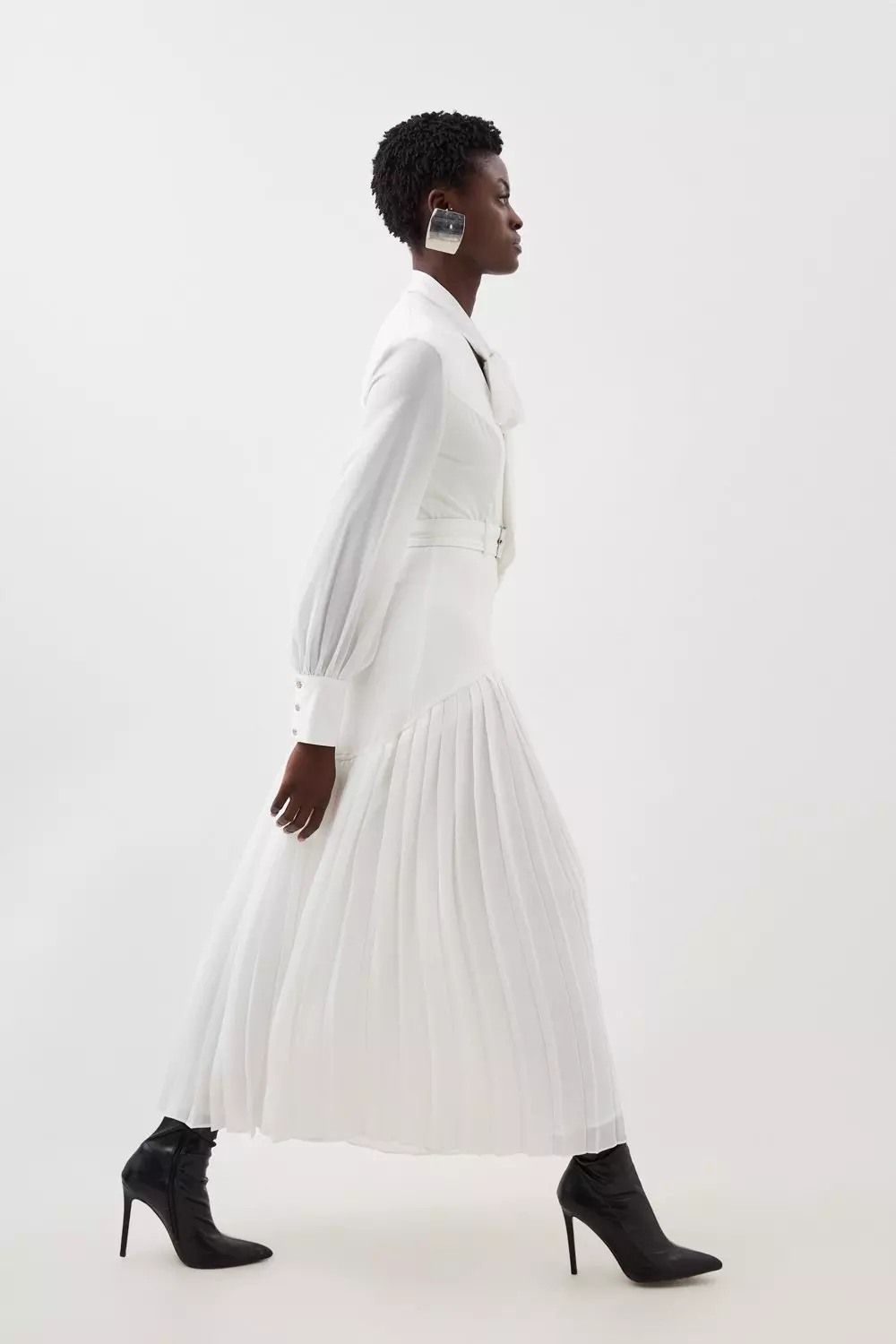 KAREN MILLENジャージーポンテジョーゼットミックスミディドレス Jersey Ponte Georgette Mix Midi Dress | Karen Millen