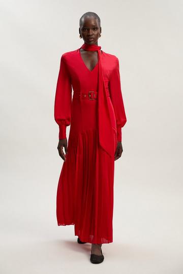 Jersey Ponte Georgette Mix Midi Dress red