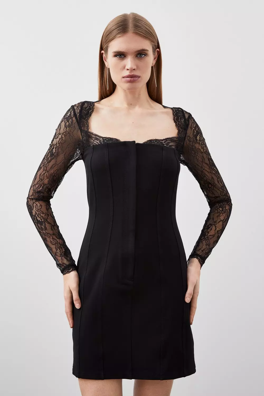 Jersey Ponte And Lace Mini Dress | Karen Millen