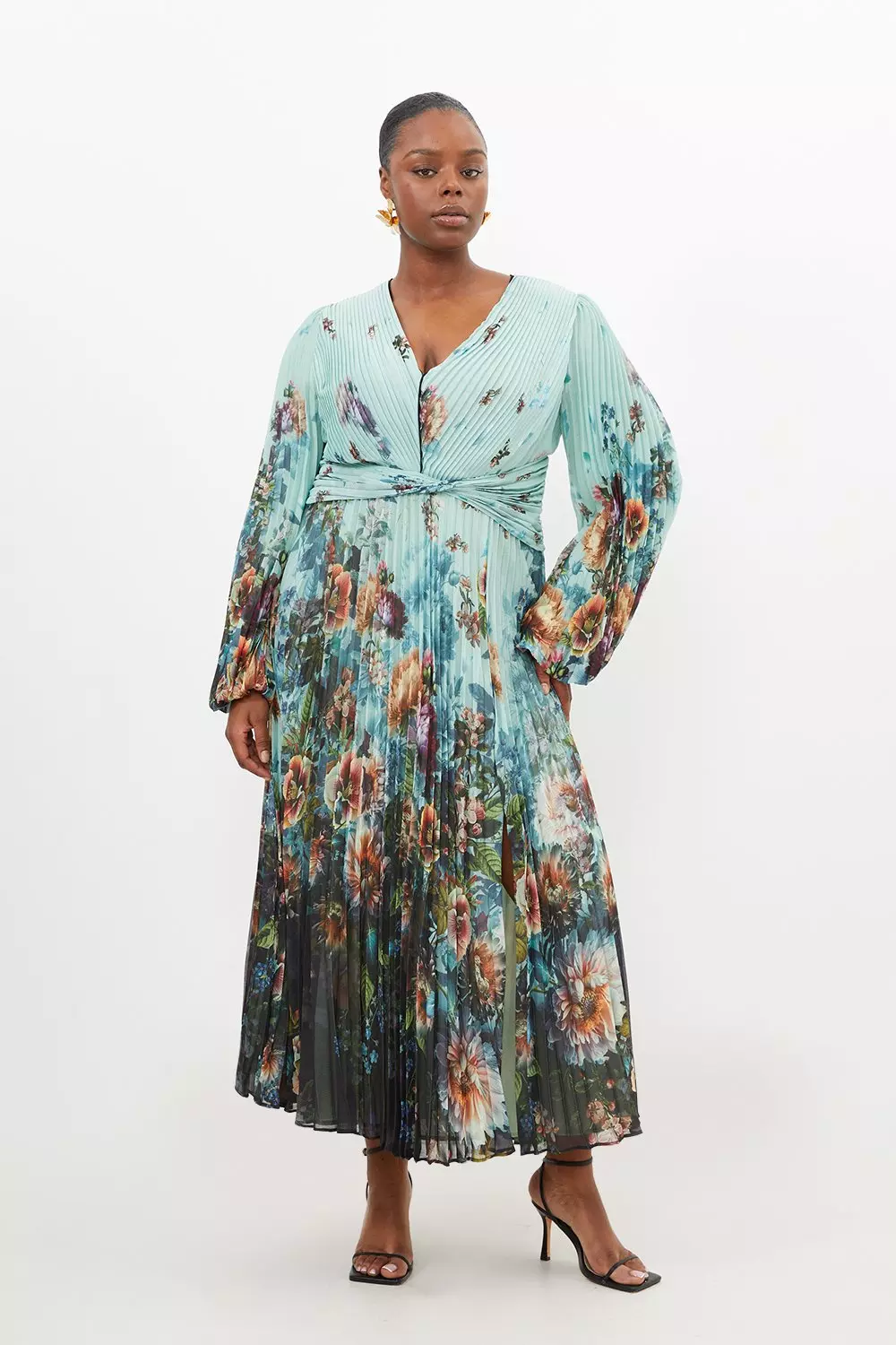Plus Size Printed Pleated Yoryu Crinkle Cut Out Woven Maxi