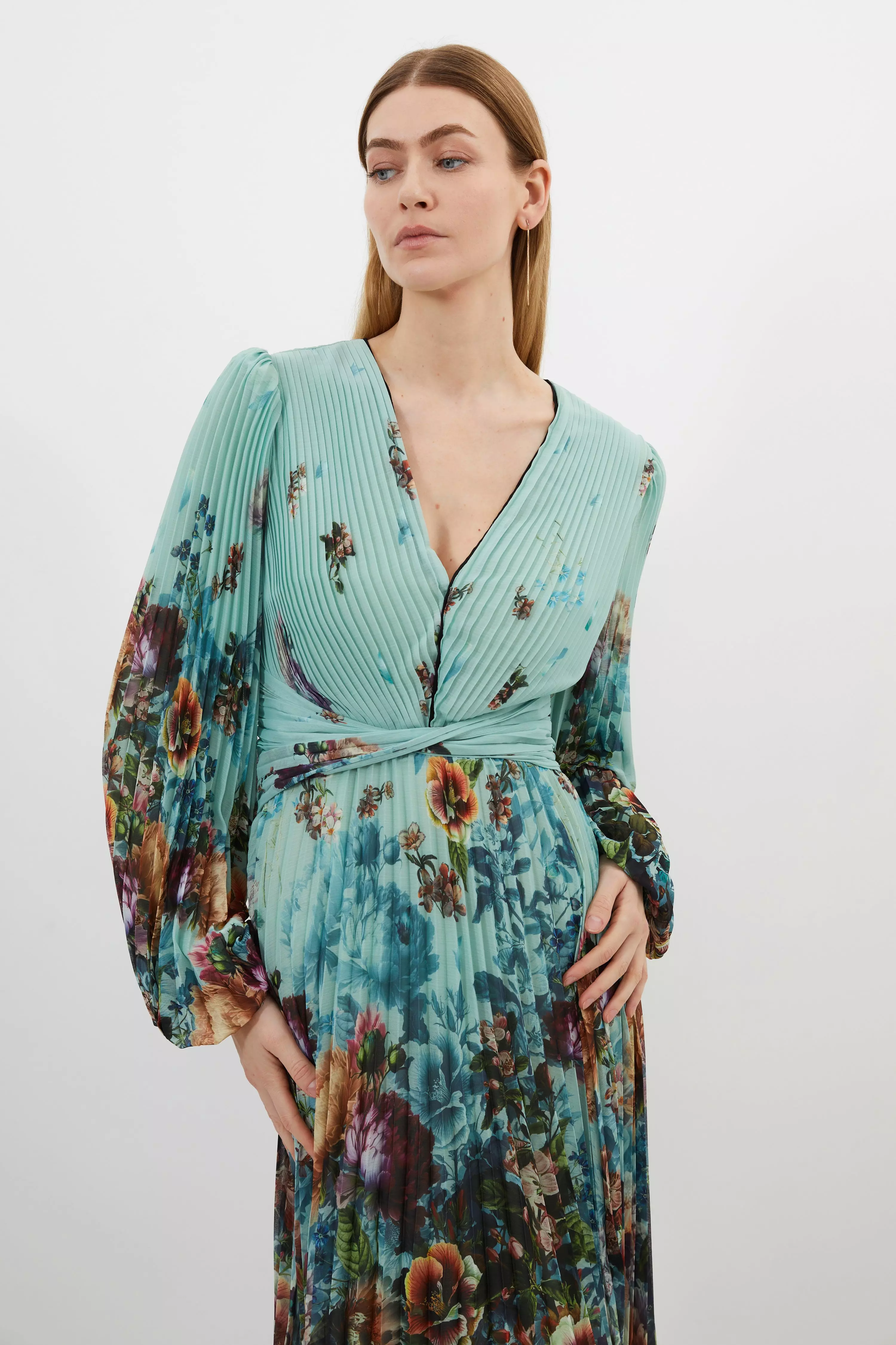 Petite Printed Pleated Yoryu Crinkle Cut Out Woven Maxi
