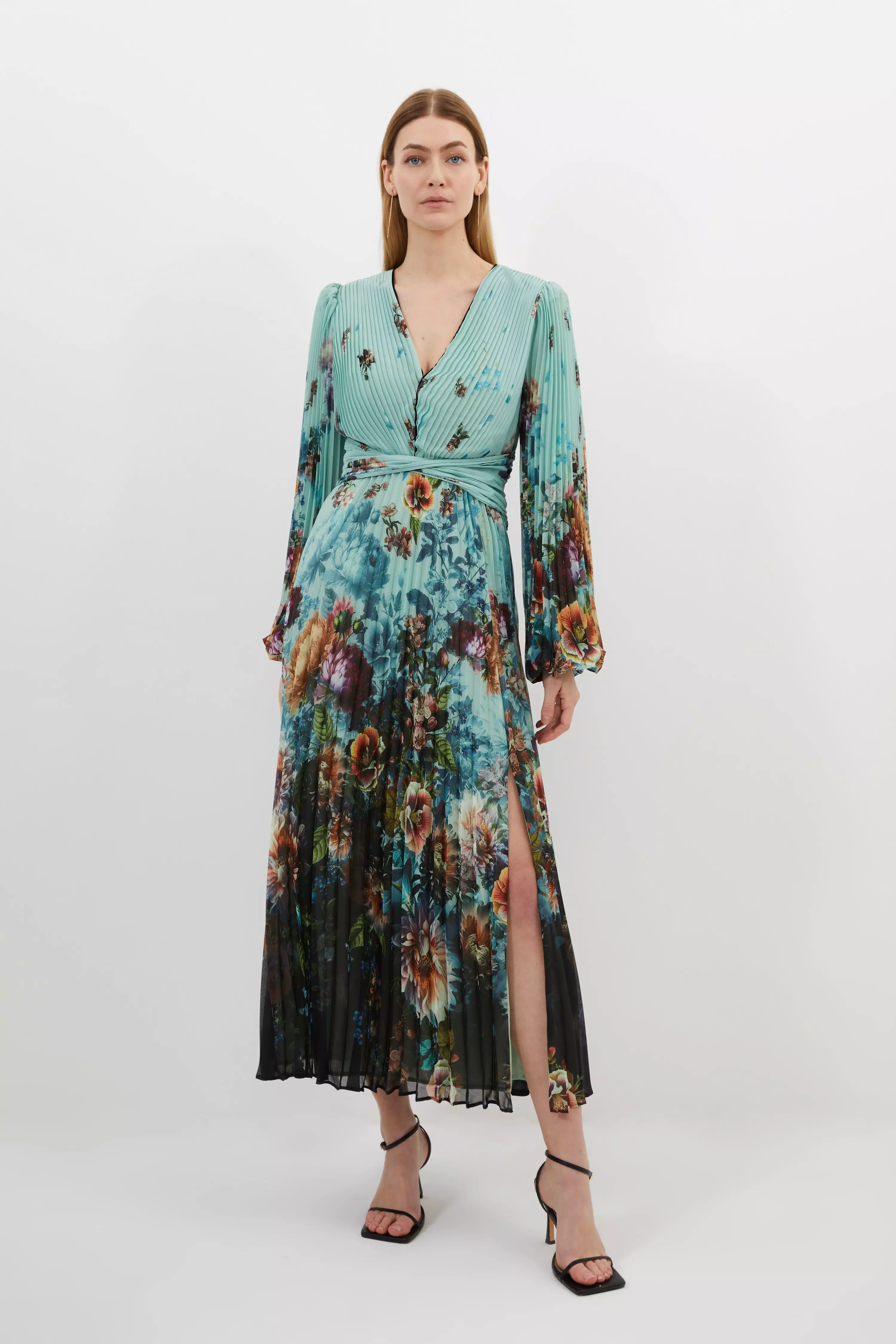 Printed Pleated Yoryu Crinkle Cut Out Woven Maxi Dress Karen Millen