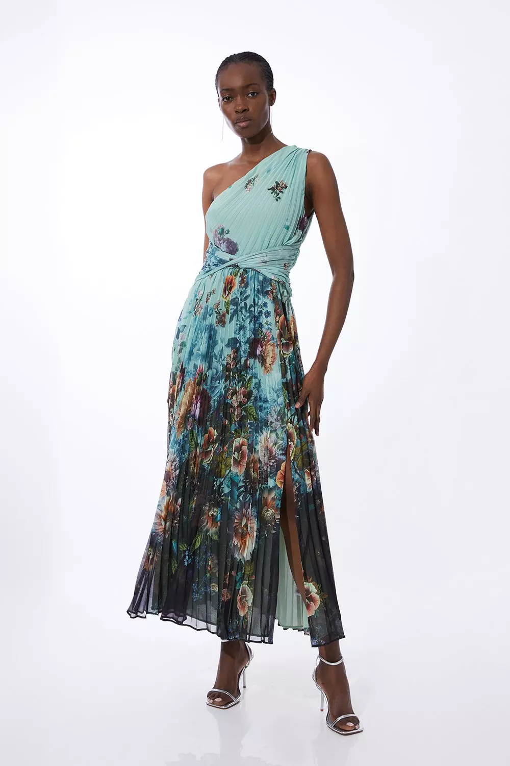Black Printed Pleated Yoryu Crinkle Woven Maxi Dress alternative image