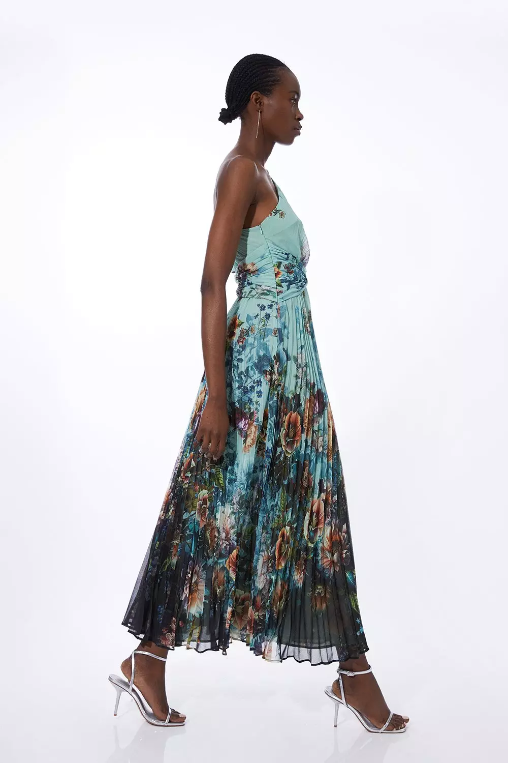 Black Printed Pleated Yoryu Crinkle Woven Maxi Dress alternative image