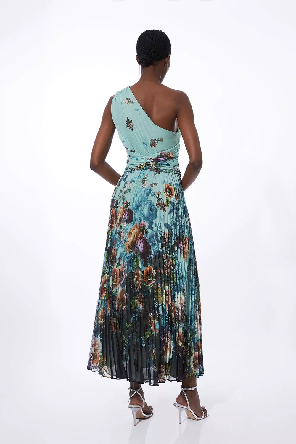 Black Printed Pleated Yoryu Crinkle Woven Maxi Dress alternative image