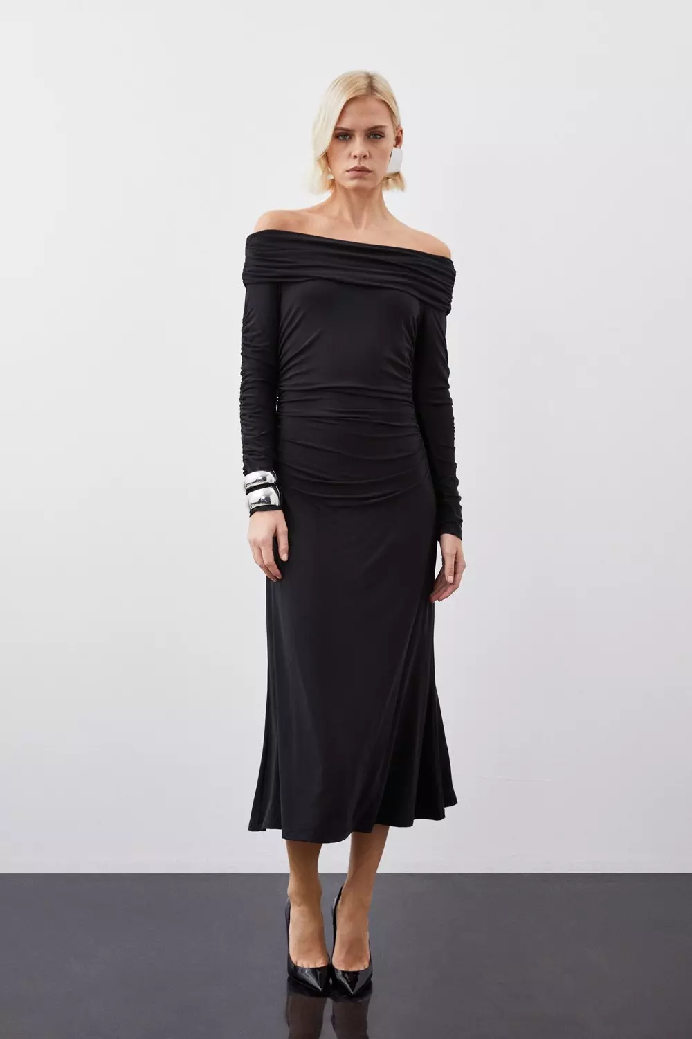 Soft Touch Slinky Jersey Bardot Midi Dress Karen Millen