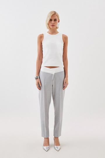 Grey Tailored Asymmetric Waistband Detail Trousers