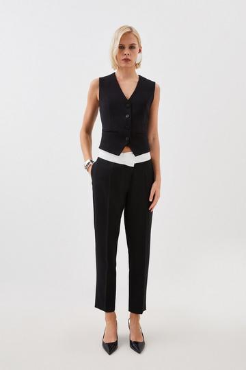 Tailored Compact Stretch Asymmetric Waistband Detail Trousers black