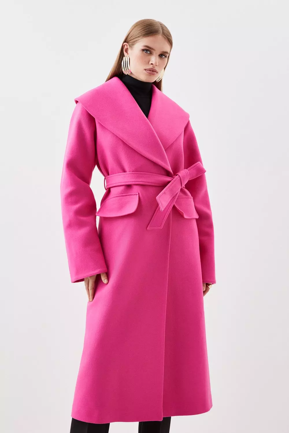 Big Collar Belted Maxi Coat コート