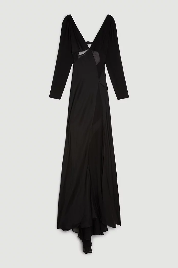 Ooto Sheer Panelled Long Sleeve Woven Maxi Dress | Karen Millen Ooto Sheer Panelled Long Sleeve Woven Maxi Dress | Karen Millen