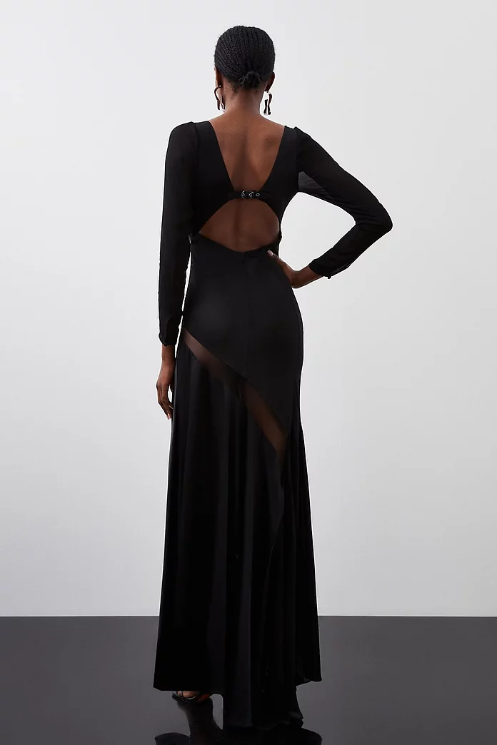 Ooto Sheer Panelled Long Sleeve Woven Maxi Dress | Karen Millen Ooto Sheer Panelled Long Sleeve Woven Maxi Dress | Karen Millen