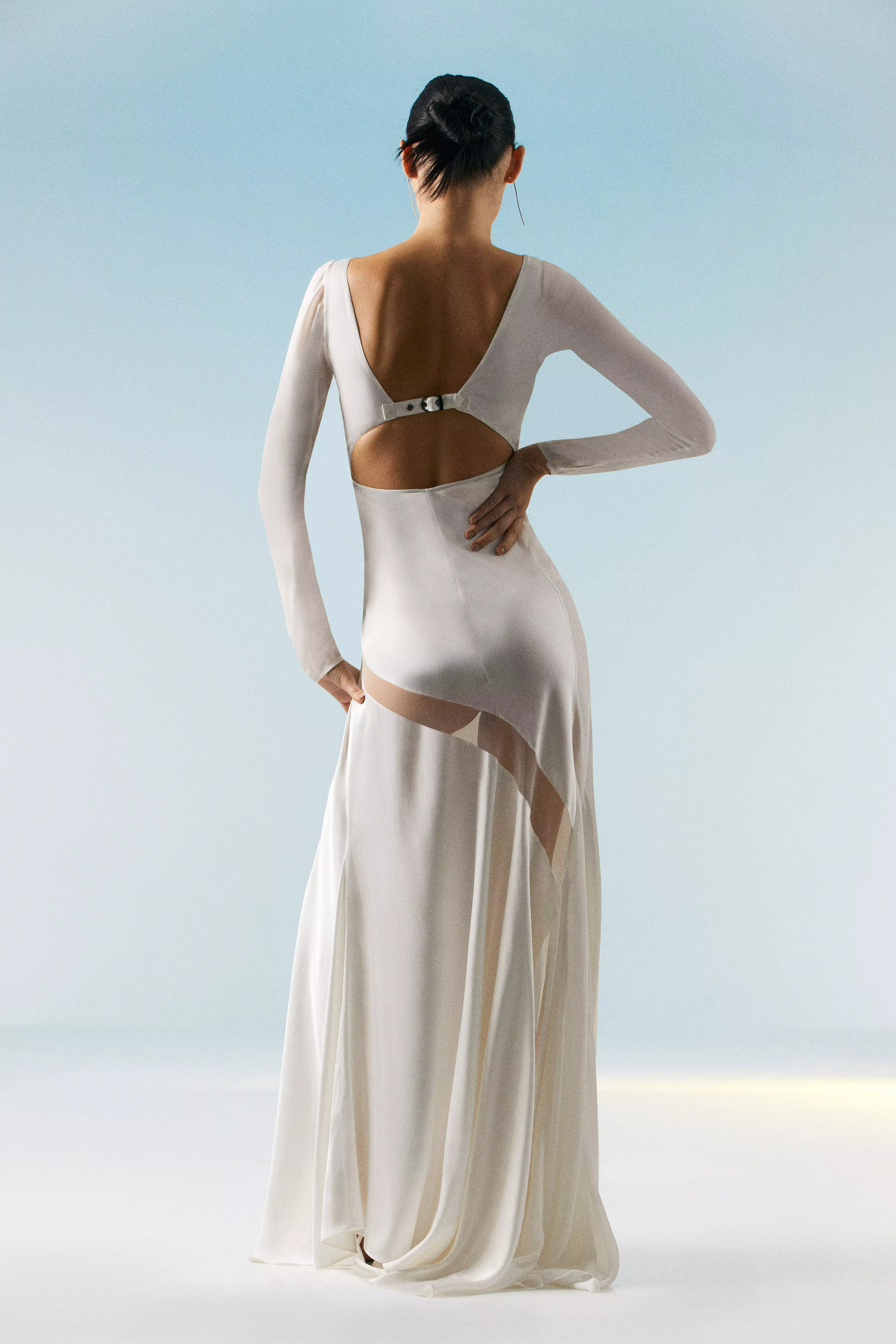 Ooto Sheer Panelled Long Sleeve Woven Maxi Dress | Karen Millen
