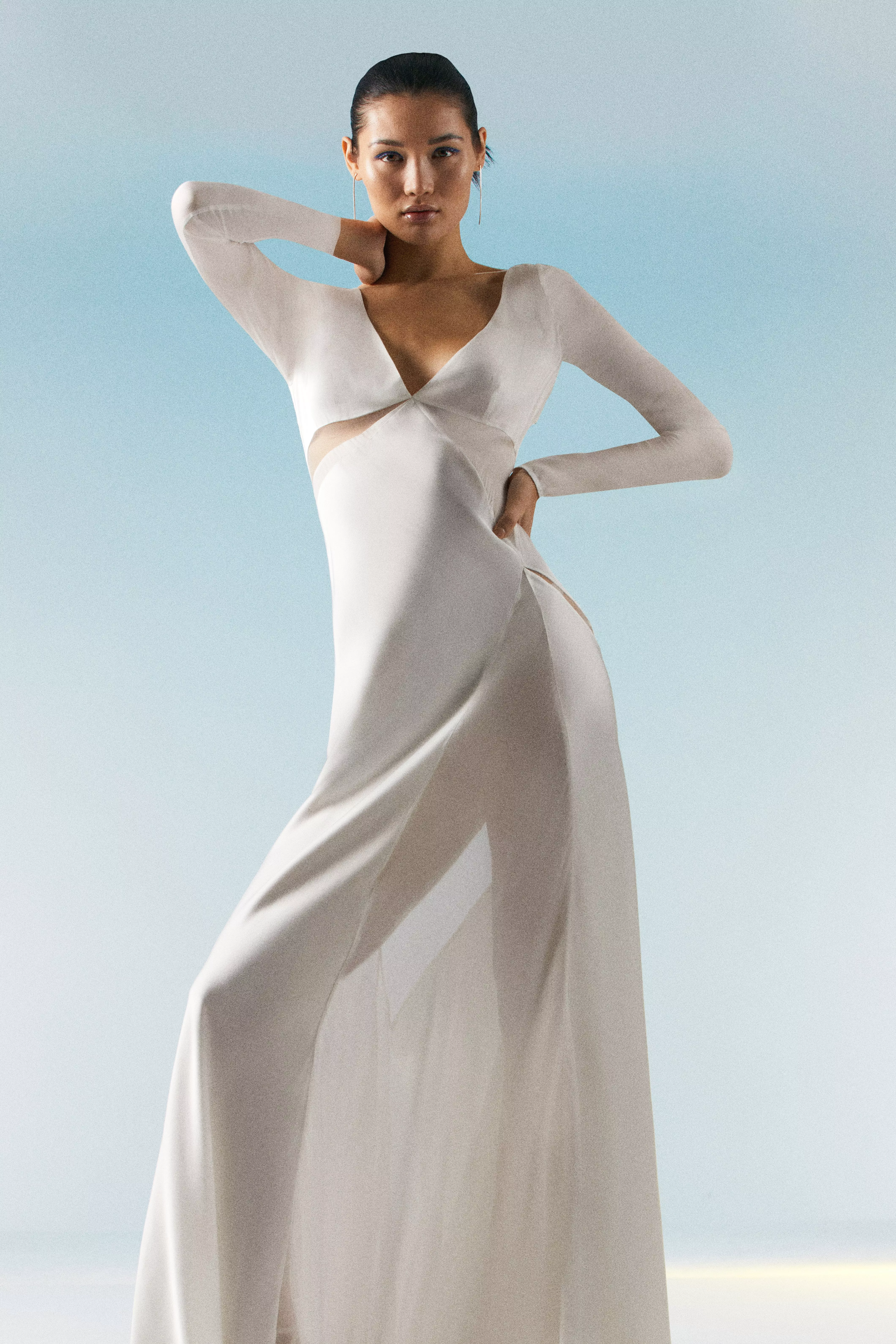 Ooto Sheer Panelled Long Sleeve Woven Maxi Dress | Karen Millen