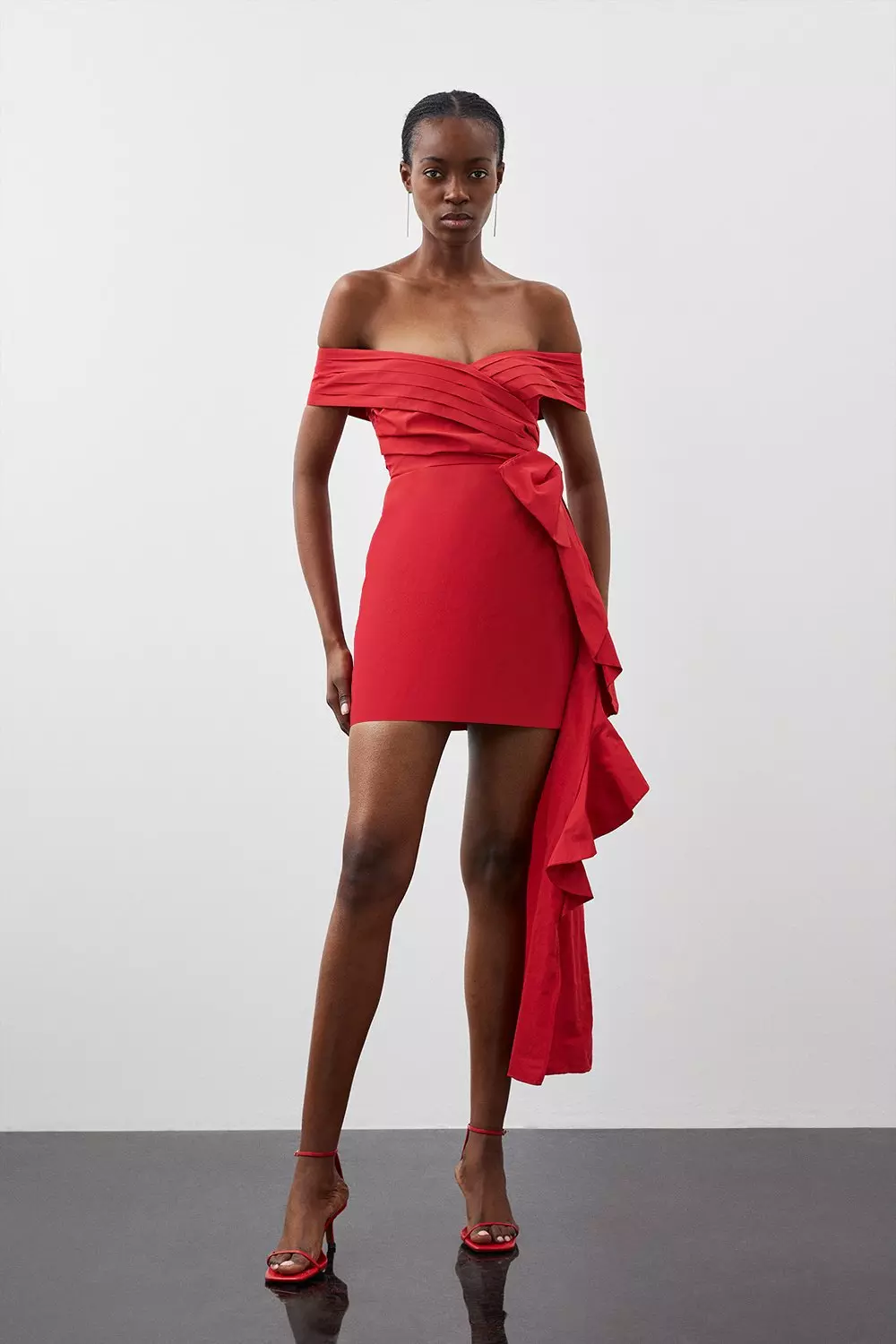 Tailored Off Shoulder Bow Drape Detail Mini Dress Karen Millen