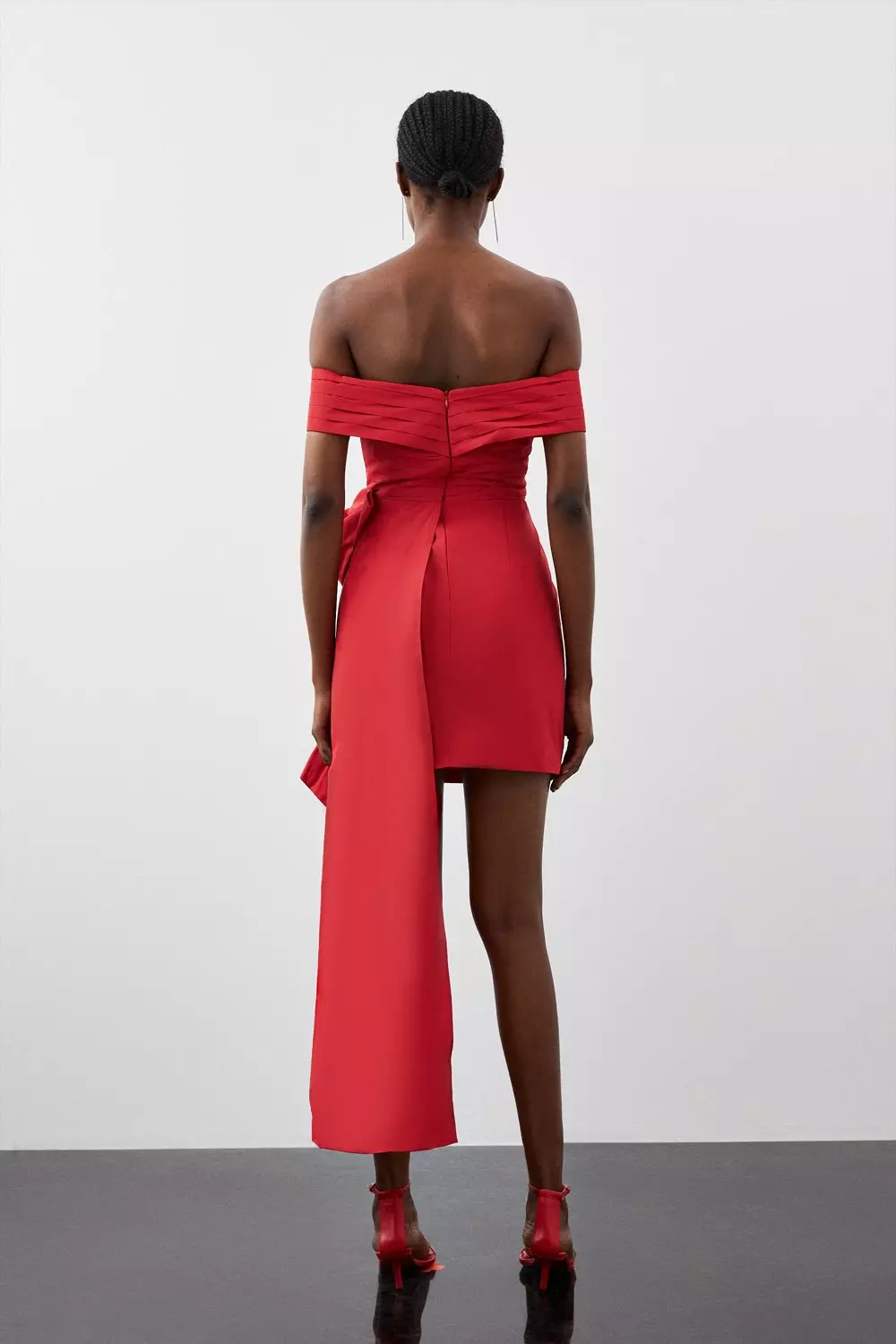 Tailored Off Shoulder Bow Drape Detail Mini Dress Karen Millen