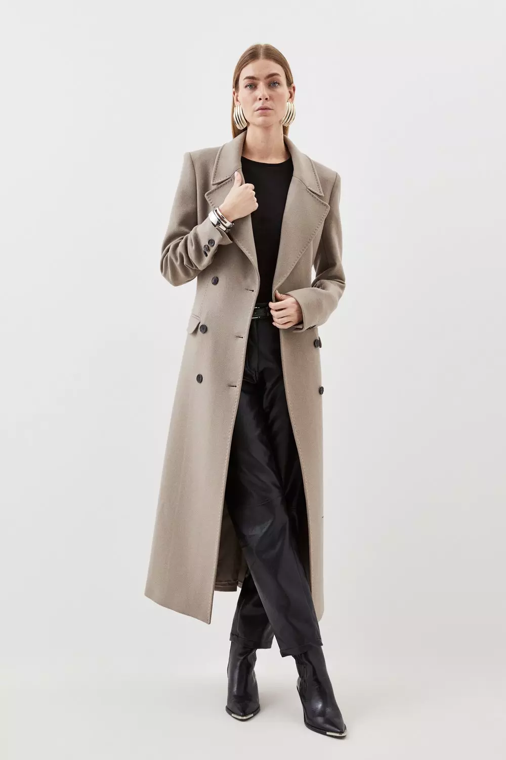 Italian Manteco Wool Double Breasted Longline Midi Coat Karen Millen