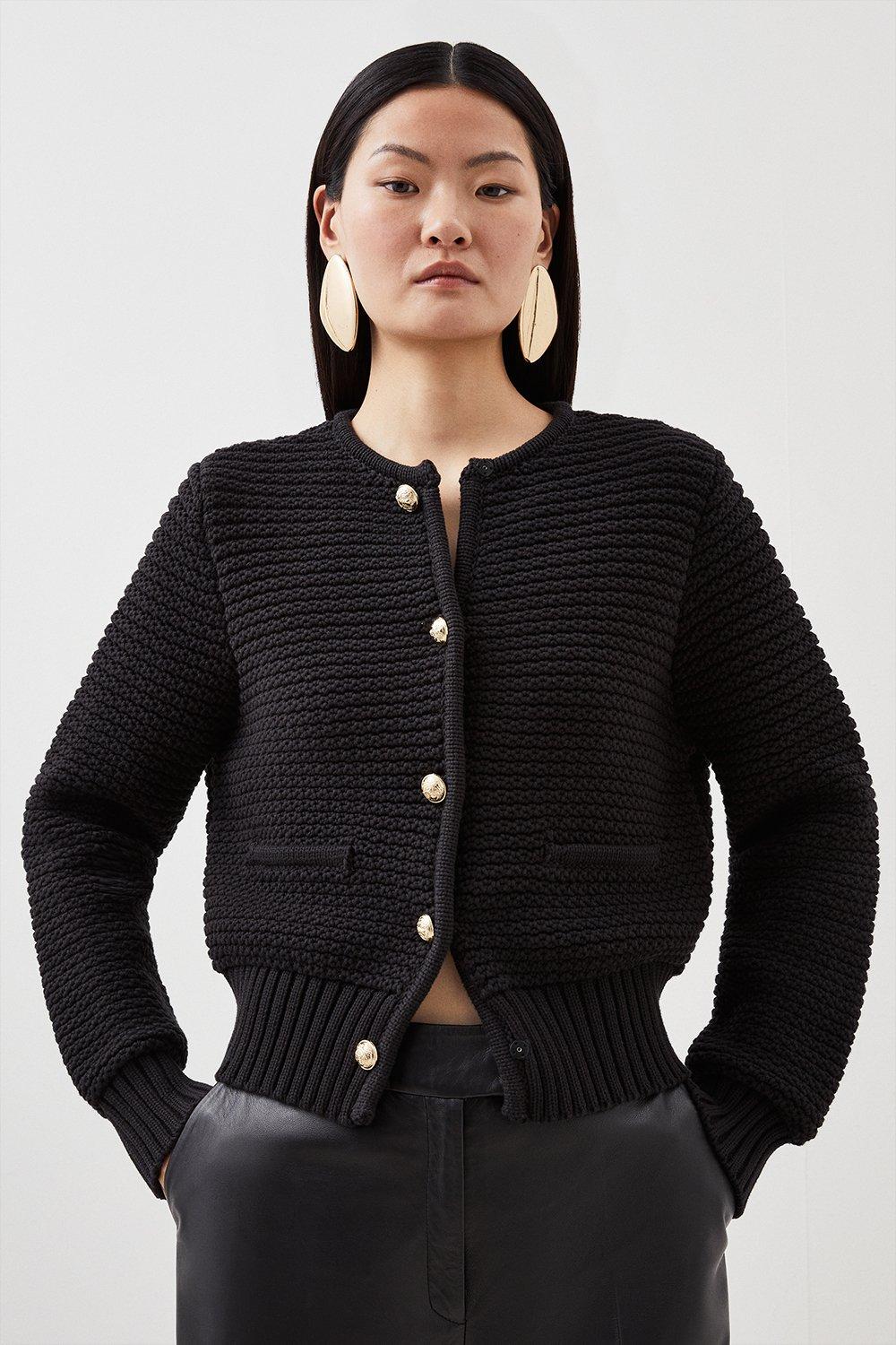 Tubular Cotton Chunky Knit Cardigan | Karen Millen