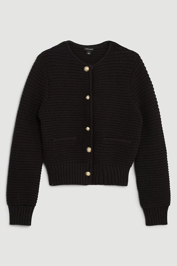 Tubular Cotton Chunky Knit Cardigan | Karen Millen Tubular Cotton Chunky Knit Cardigan | Karen Millen