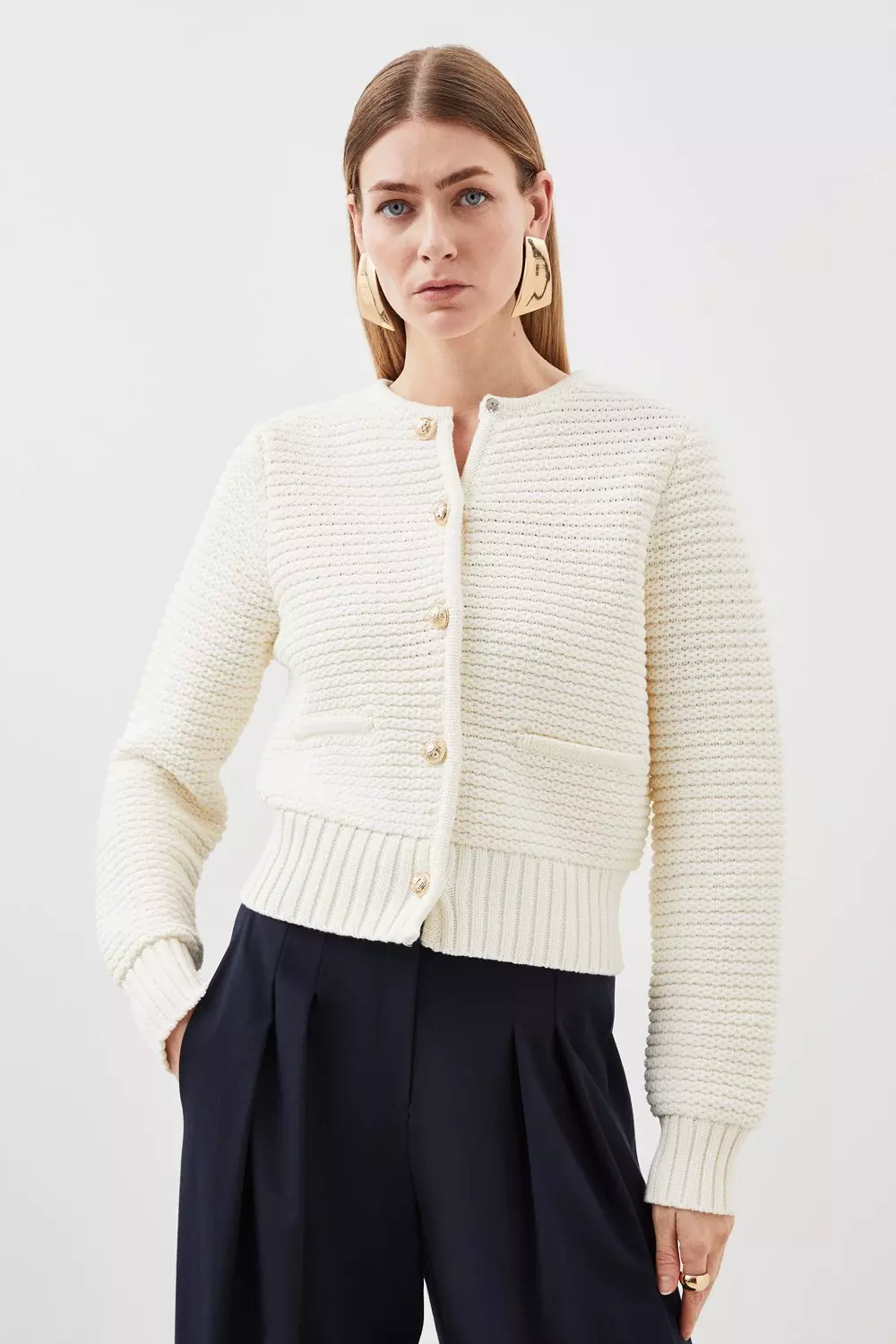 Tubular Cotton Chunky Knit Cardigan Karen Millen
