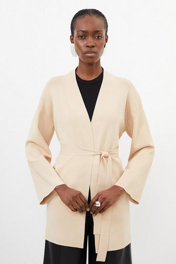 Belted Premium Drape Knit Edge To Edge Cardigan natural