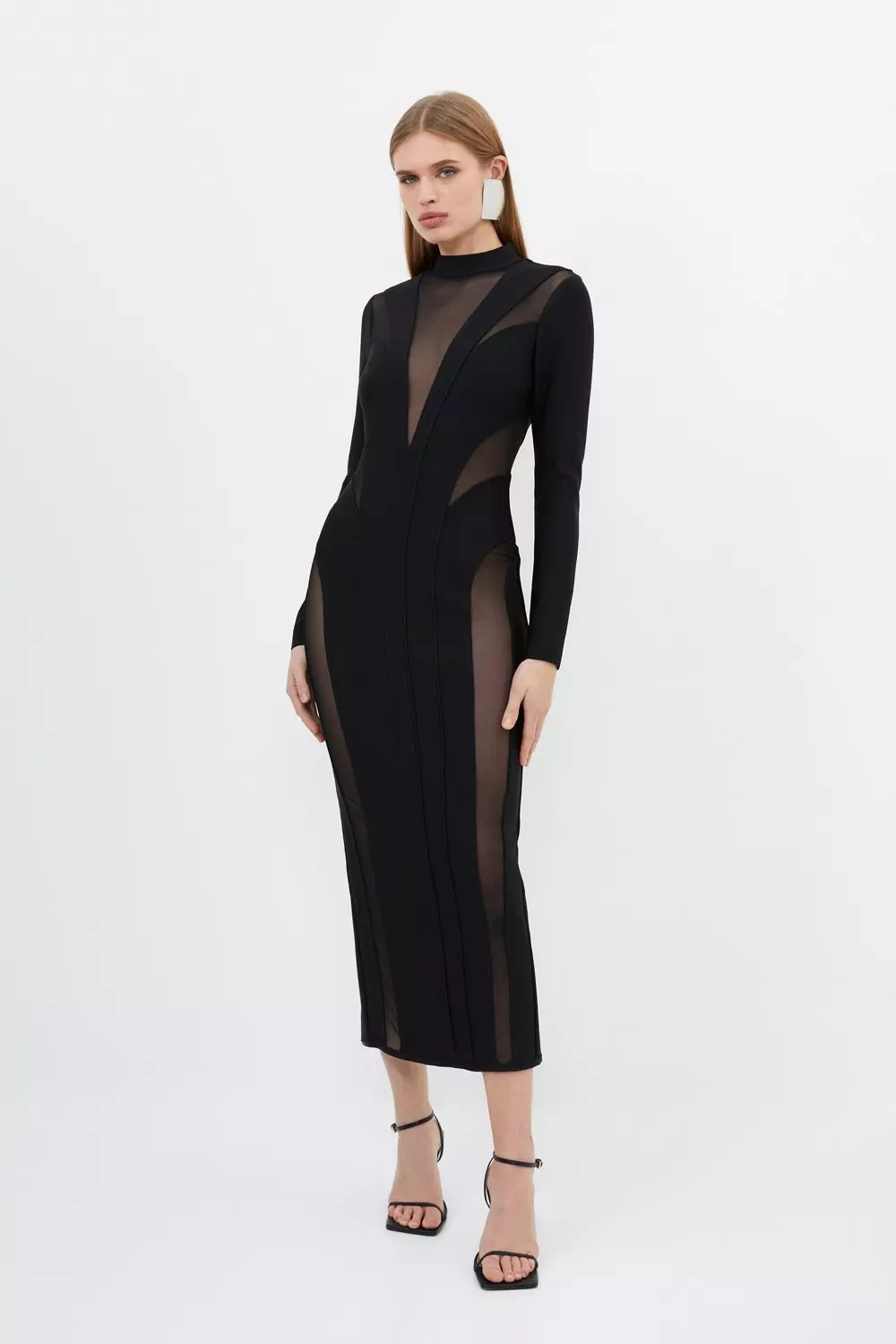 【Karen Millen】Figure Form Bandage Mesh Detail Midi Dress Figure Form Bandage Mesh Detail Knit Maxi Dress | Karen Millen