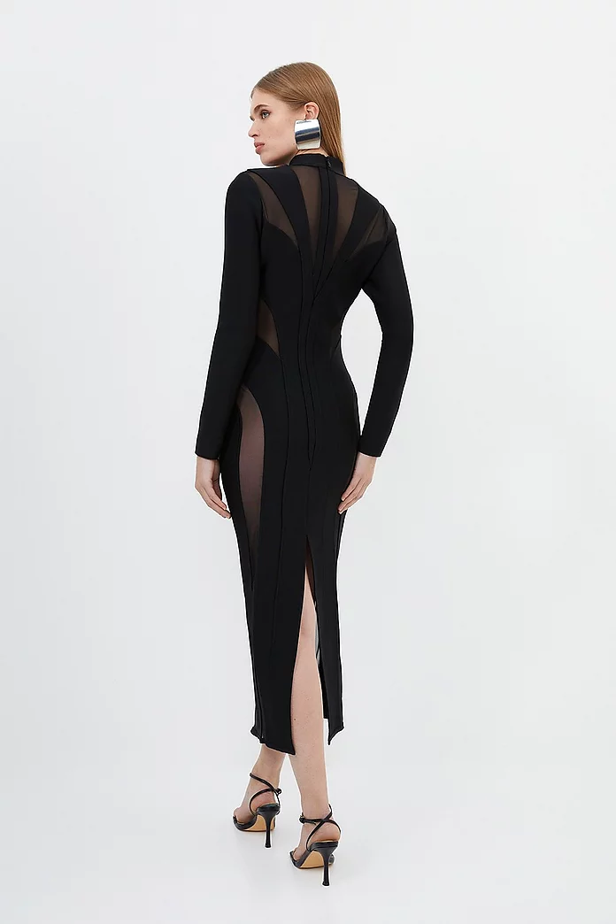 Figure Form Bandage Mesh Detail Knit Maxi Dress | Karen Millen Figure Form Bandage Mesh Detail Knit Maxi Dress | Karen Millen