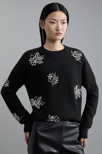 Black Wool Blend Embellished Cosy Knit Sweater