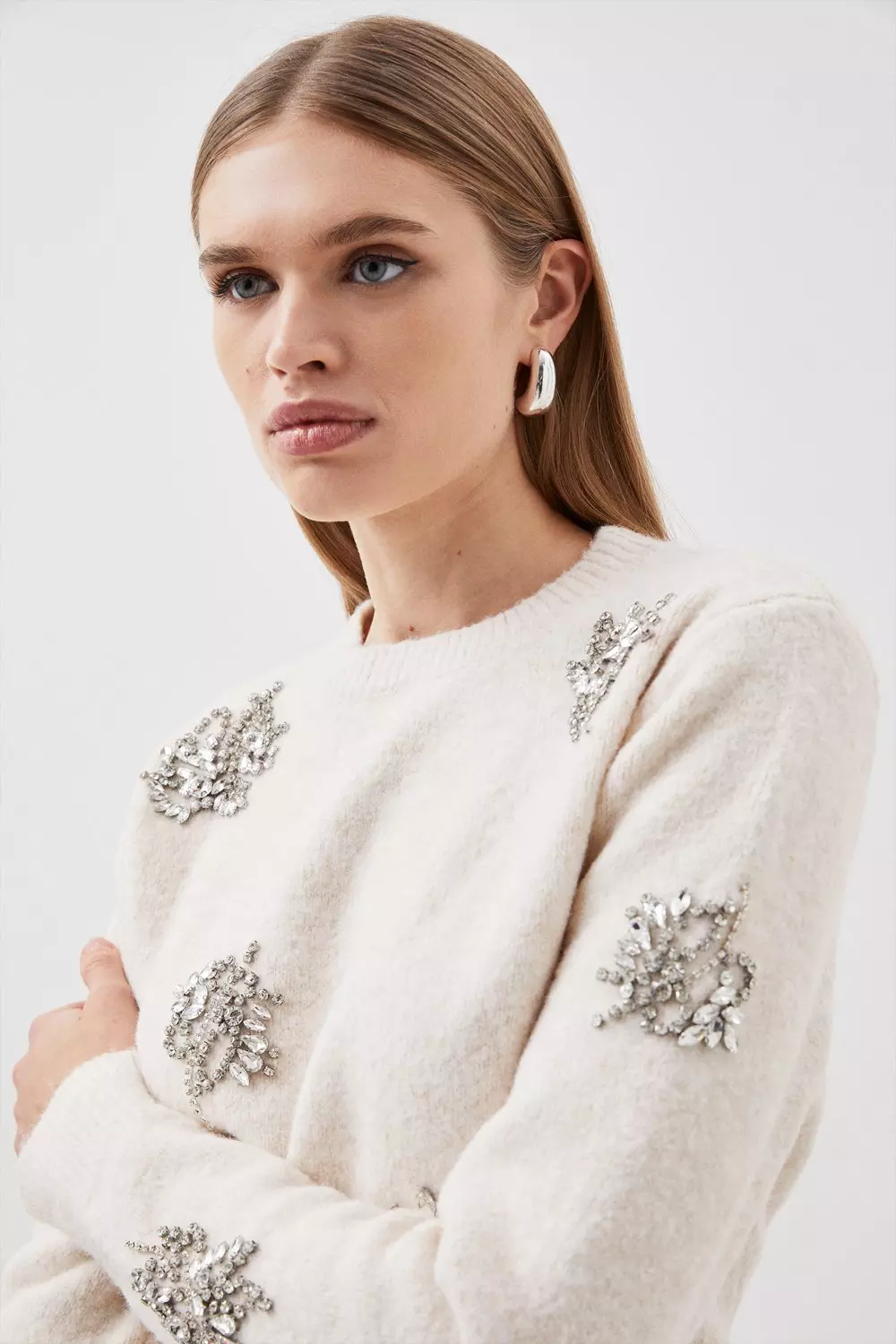 Ivory Wool Blend Embellished Cosy Knit Jumper alternative image