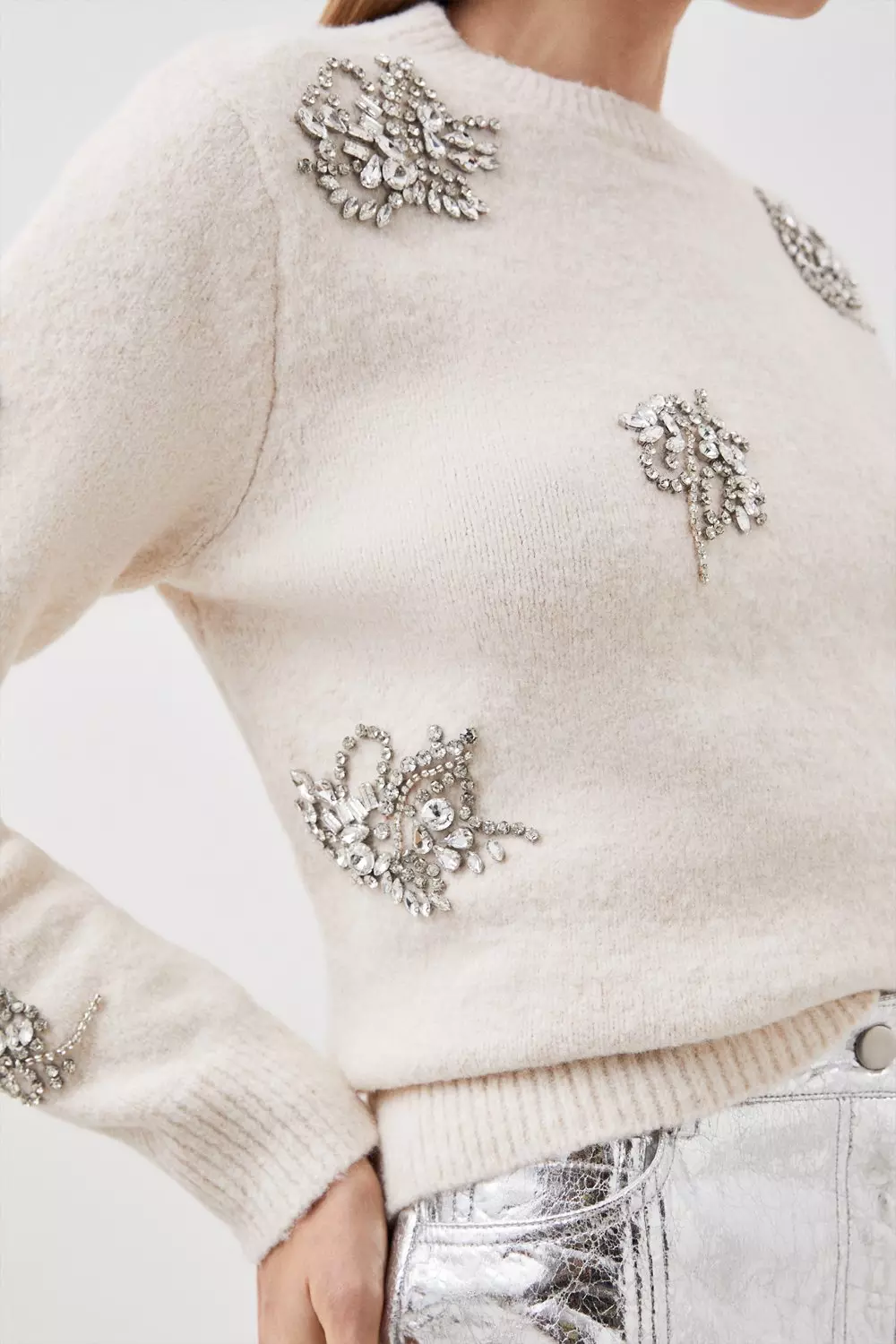 Ivory Wool Blend Embellished Cosy Knit Jumper alternative image