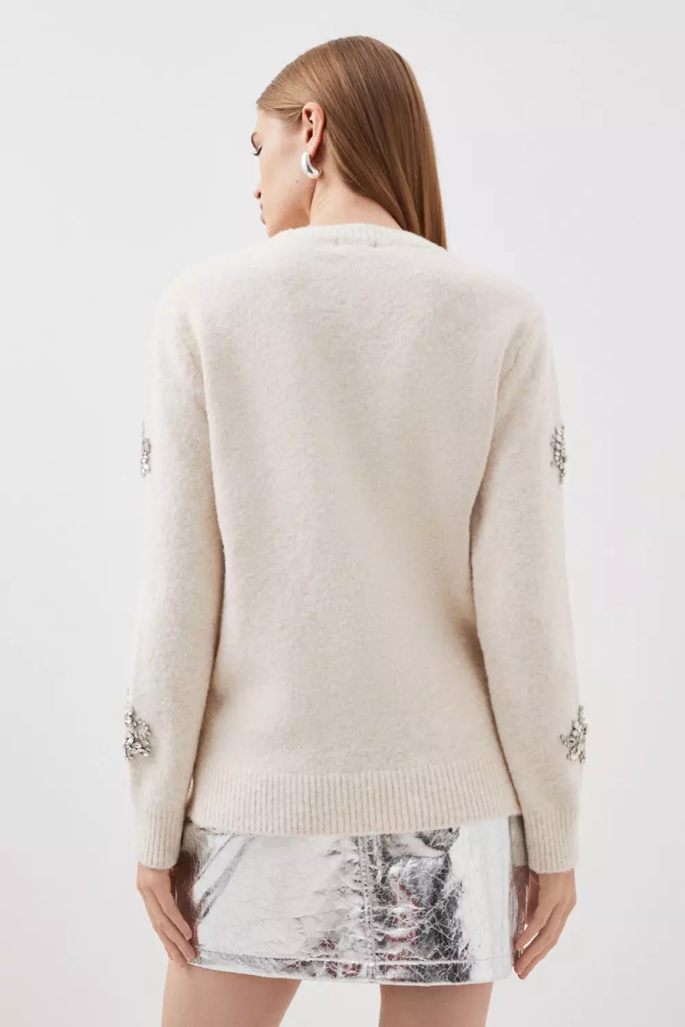 Ivory Wool Blend Embellished Cosy Knit Jumper alternative image