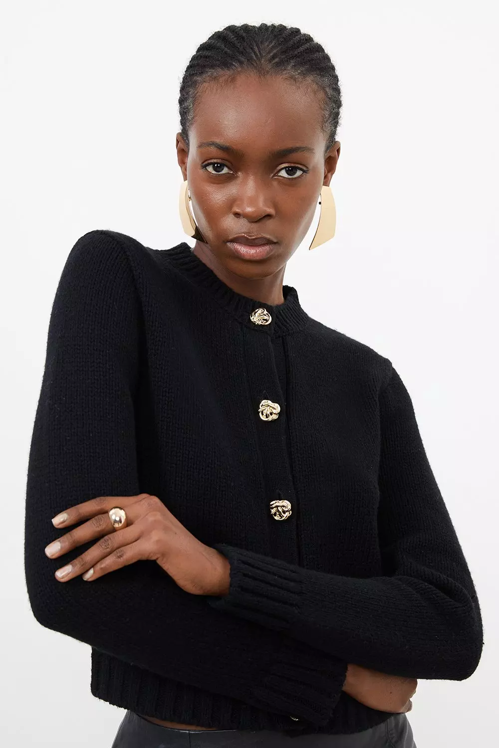 Wool Blend Gold Button Trim Cardi | Karen Millen