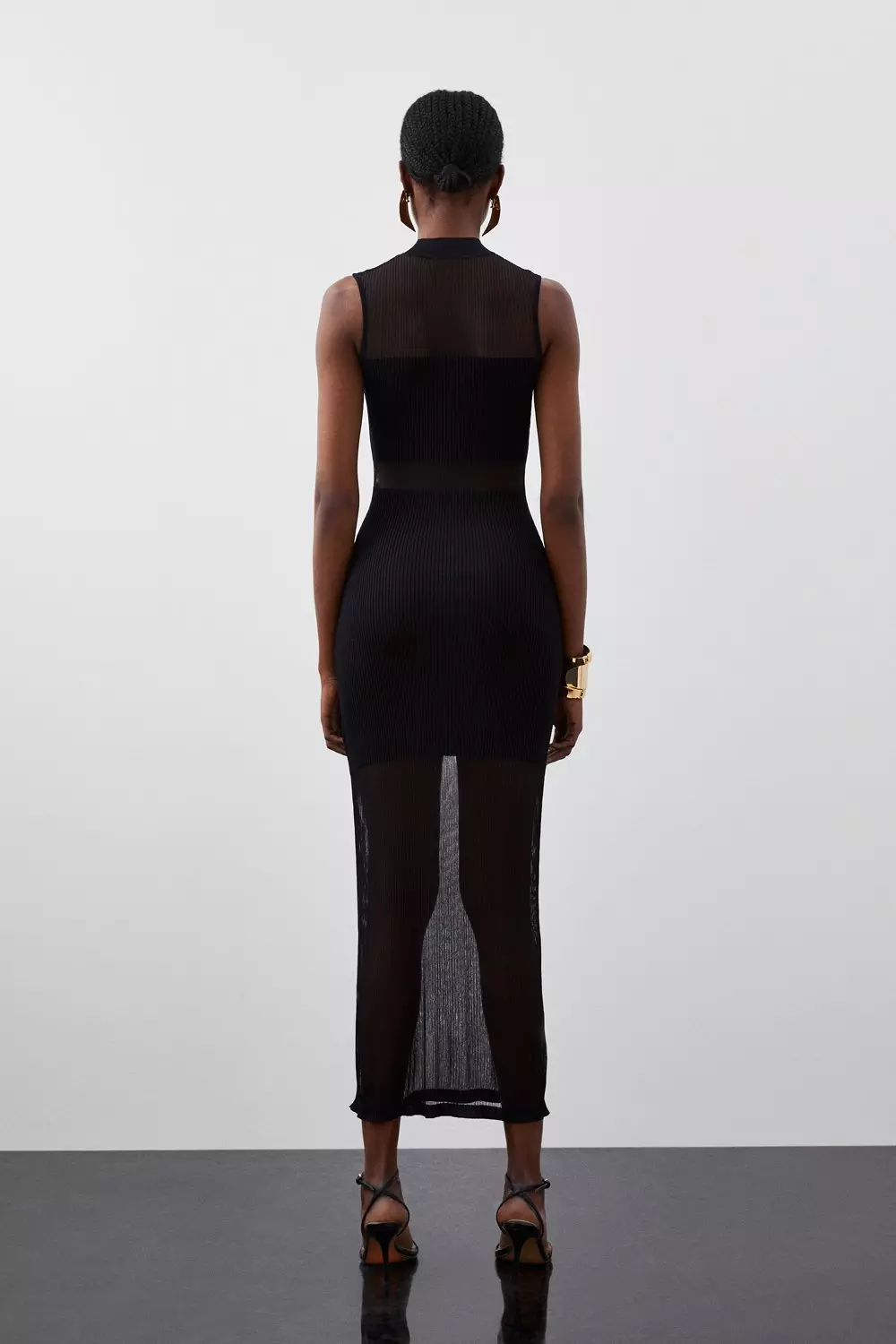 Viscose Sheer Knit Column Midaxi Dress | Karen Millen