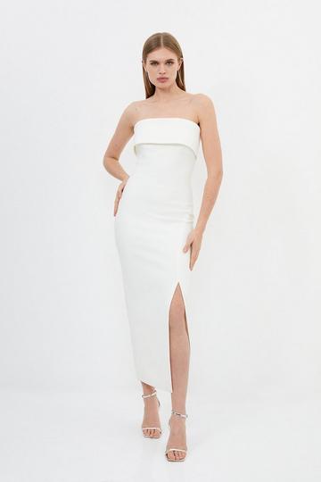 Figure Form Bandage Chain Strap Knit Midaxi Dress cream