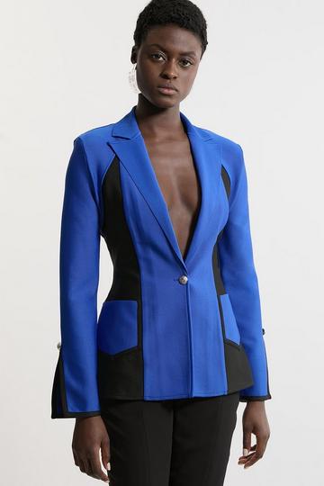 Figure Form Bandage Colour Block Knit Jacket cobalt