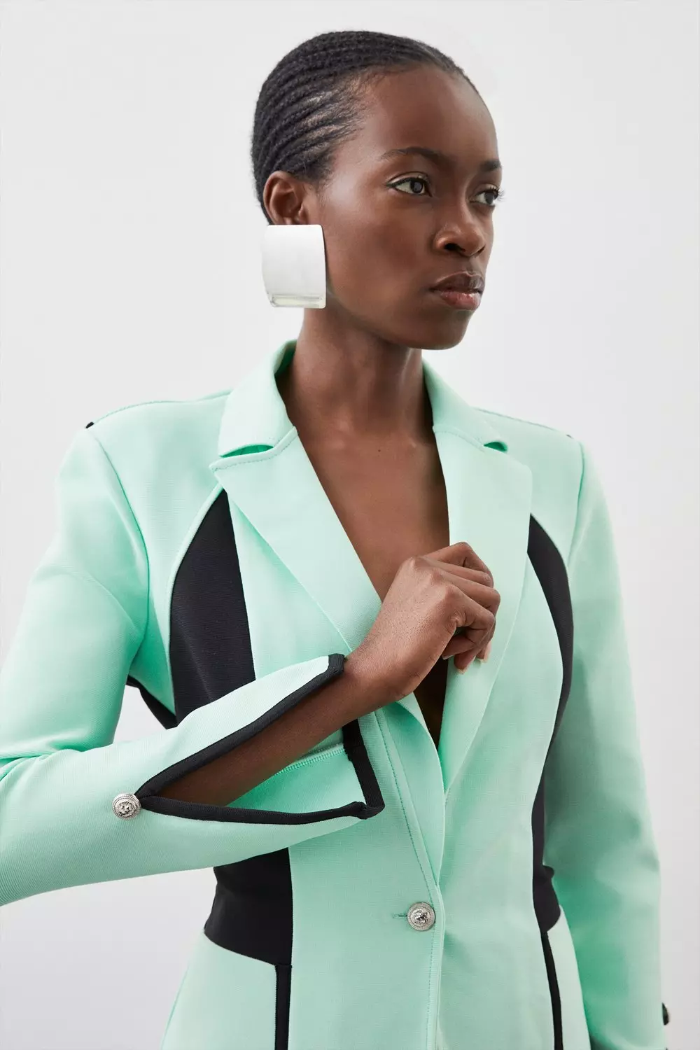 Multi Figure Form Bandage Colour Block Knit Jacket alternative image