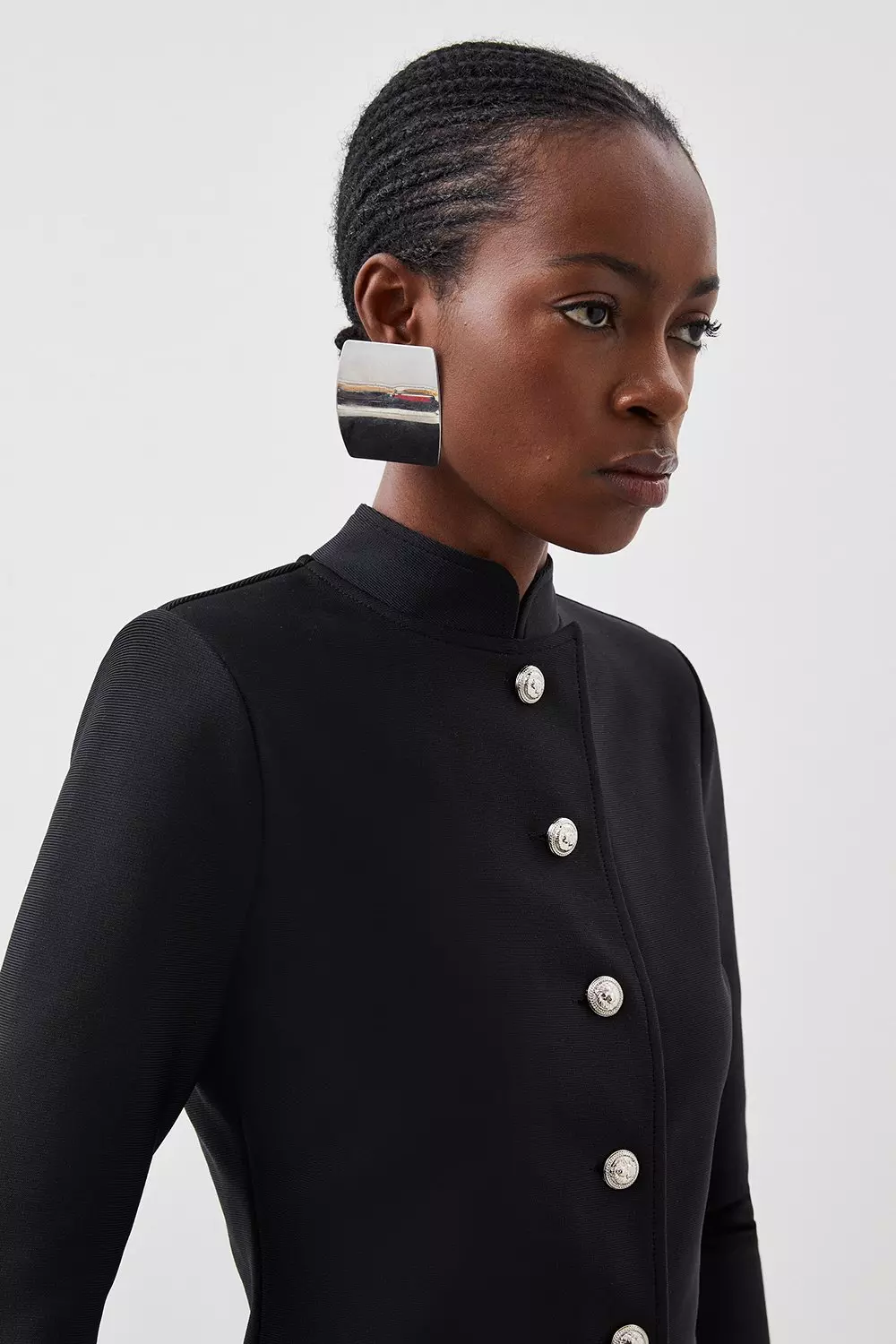Figure Form Bandage Cropped Button Up Knit Jacket | Karen Millen