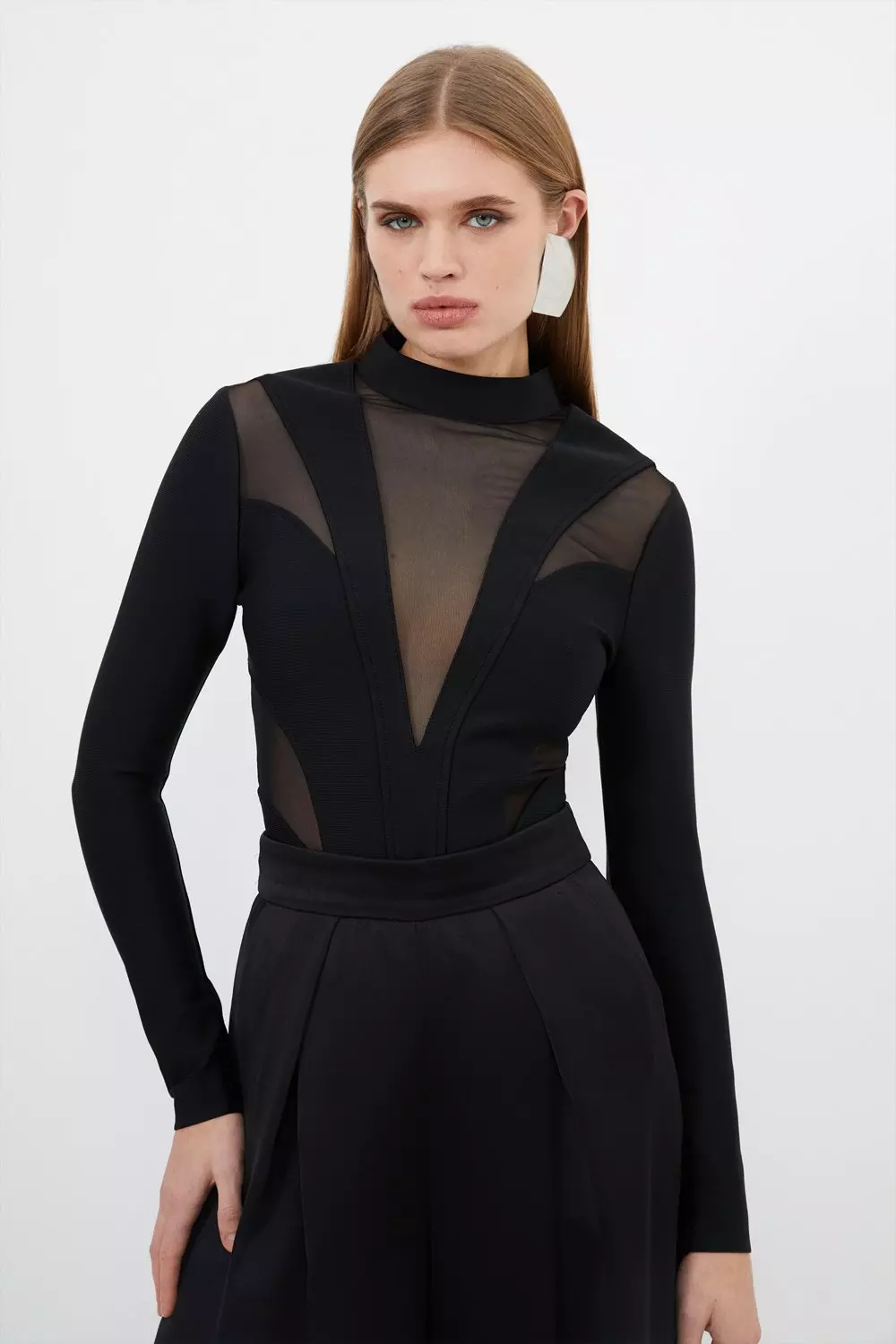 Figure Form Bandage Mesh Detail Knit Top | Karen Millen