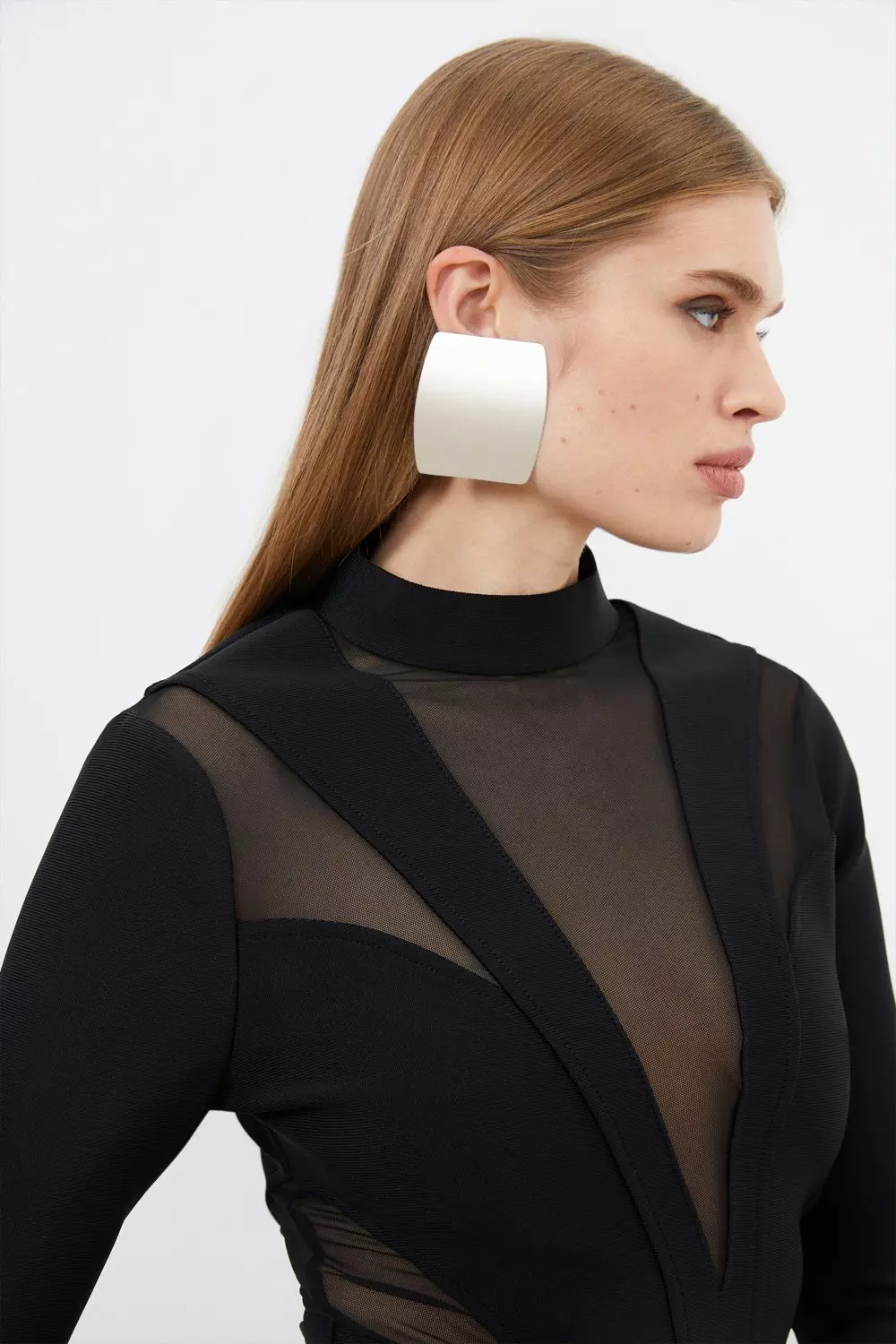Figure Form Bandage Mesh Detail Knit Top | Karen Millen