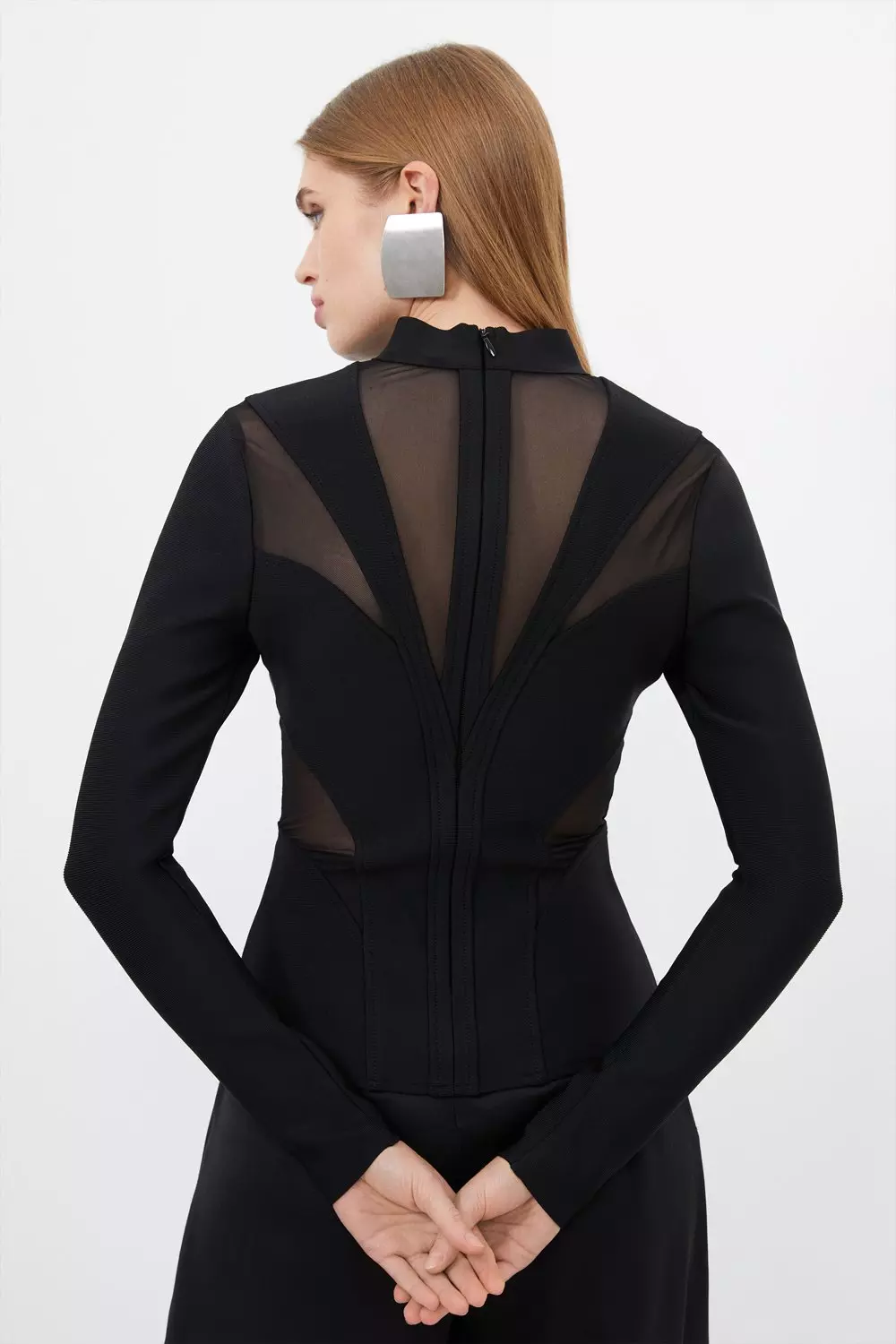 Figure Form Bandage Mesh Detail Knit Top | Karen Millen