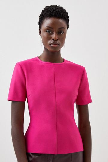 Figure Form Bandage Power Shoulder Knit Tee fuchsia