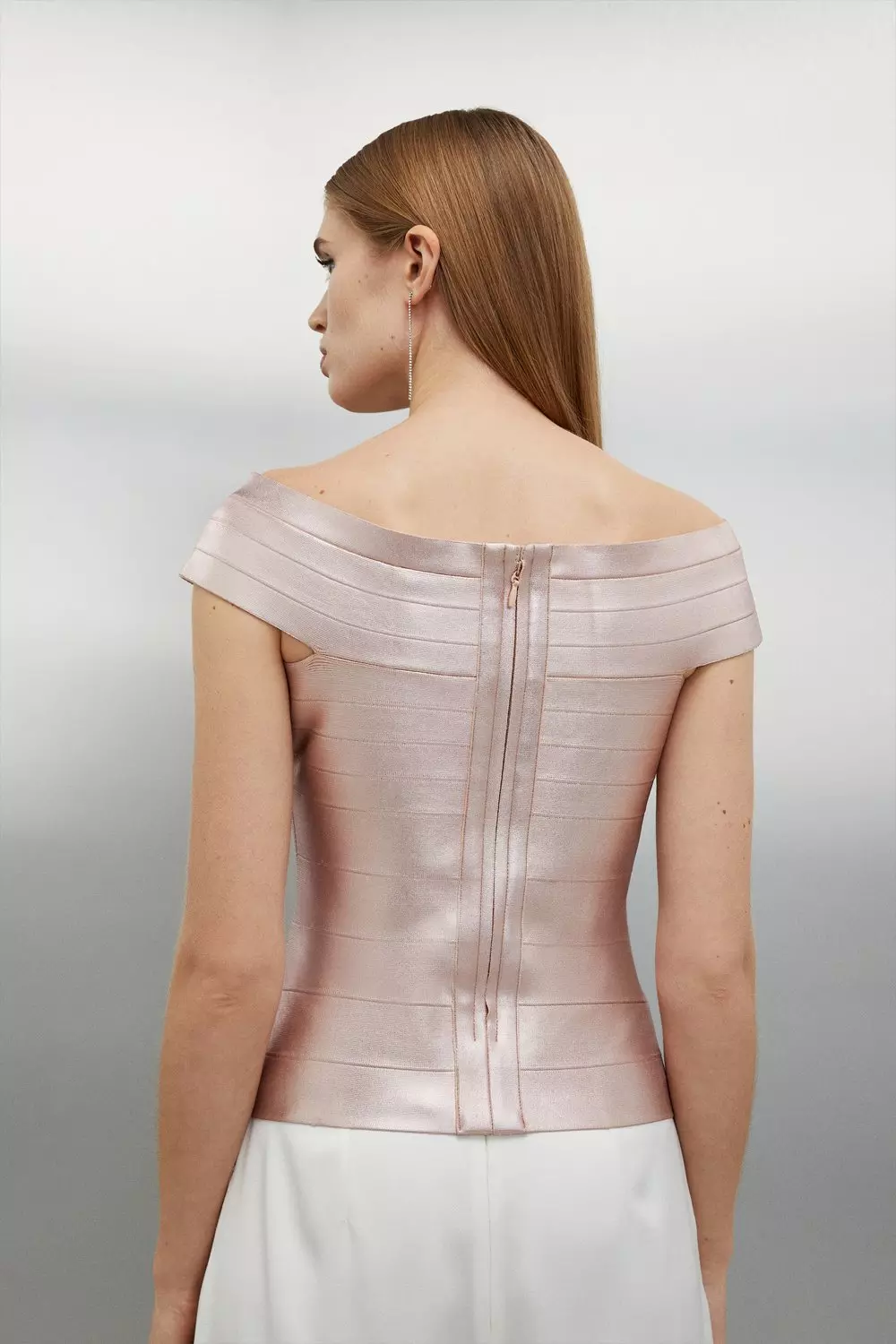 KAREN MILLEN 日本未入荷 無地 フレア チューブトップ ドレス Figure Form Foiled Bandage Off The Shoulder Knit Top | Karen