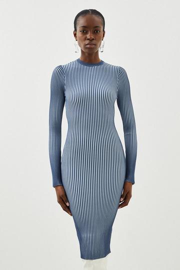 Premium Drape Contrast Stitch Knit Pencil Dress pale blue