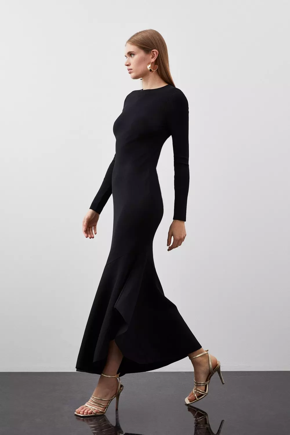 Premium Drape Knit Asymmetric Maxi Dress | Karen Millen