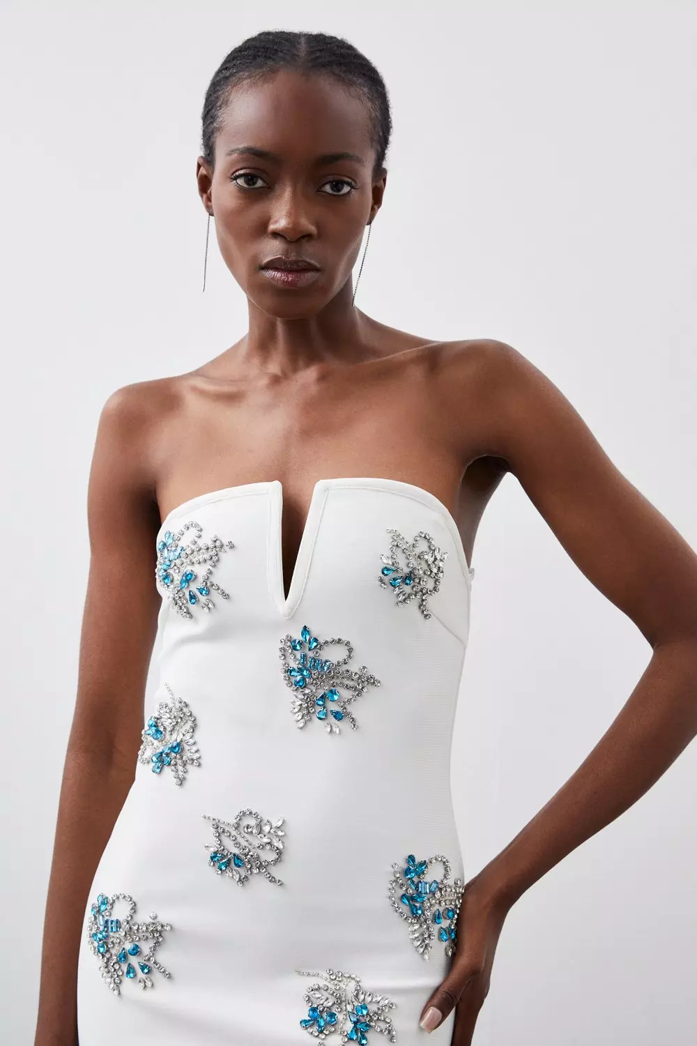 KAREN MILLEN* バンデージニット ブレザースタイルミニドレス Petite Figure Form Bandage Embellished Bandeau Knit Mini