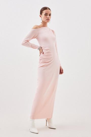 Petite Viscose Blend Drop Shoulder Knitted Maxi Dress pink