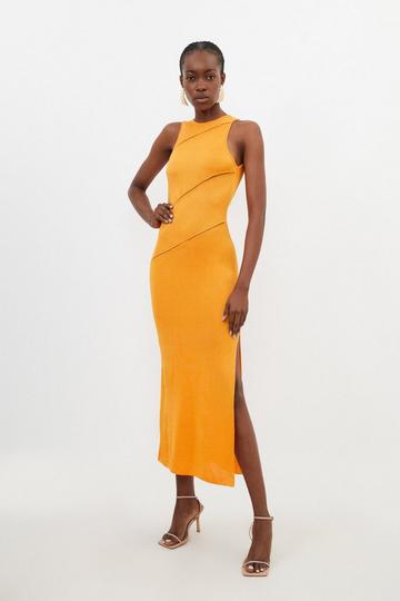 Petite Slinky Viscose Knit Seam Detail Maxi Dress yellow