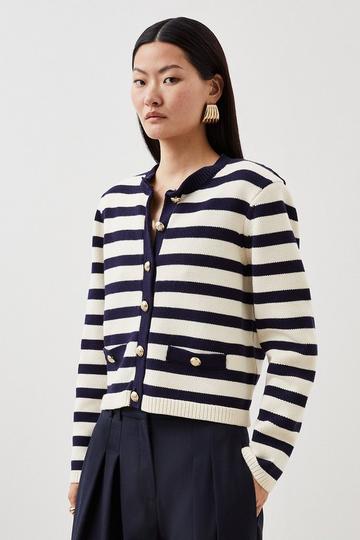 Cotton Knit Nautical Boxy Stripe Jacket stripe