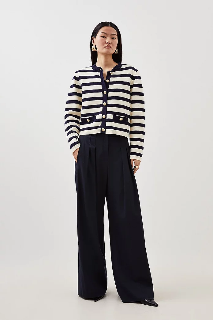 Cotton Knit Nautical Boxy Stripe Jacket | Karen Millen Cotton Knit Nautical Boxy Stripe Jacket | Karen Millen
