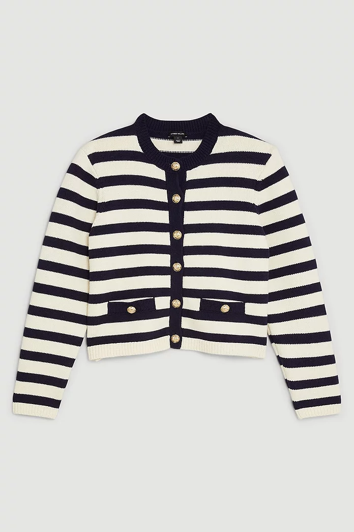 Cotton Knit Nautical Boxy Stripe Jacket | Karen Millen Cotton Knit Nautical Boxy Stripe Jacket | Karen Millen