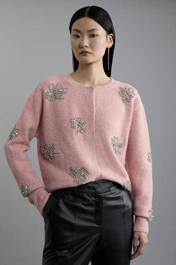 Wool Blend Embellished Cosy Knit Cardigan blush